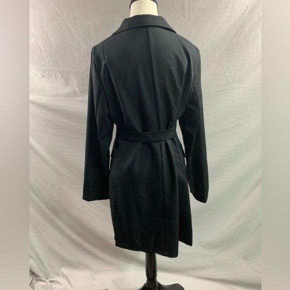 Black Lapel Neck Double Button Wrap Blazer Dress - Picture 8 of 8